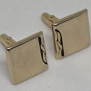 Gold Tone Square Cufflinks Classic Minimal Men’s Formal Jewelry
